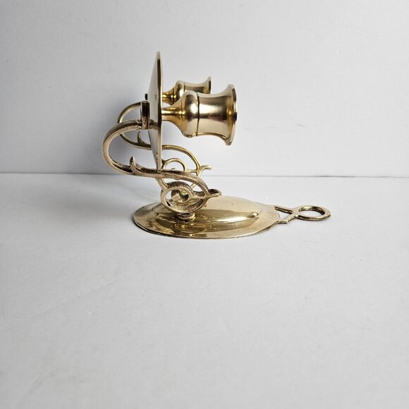 Vtg Solid Brass Candle Holder Double Ornate Scrolled Wall Sconce 6.25”t x 6.5"w - Picture 5 of 16